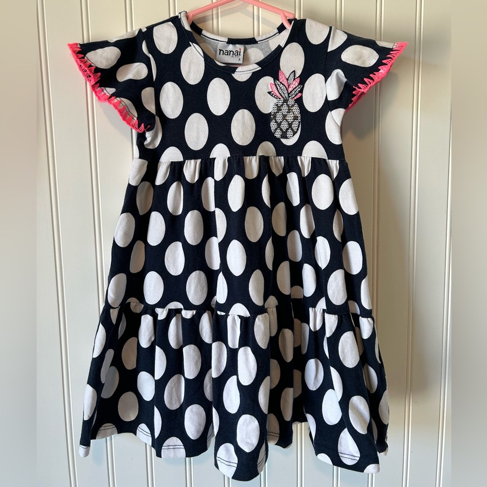 Navy, White, and Pink Pineapple Dress- 3T